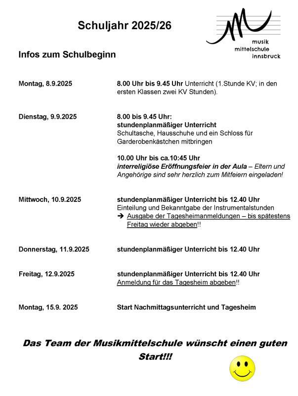 Info Schulstart 25